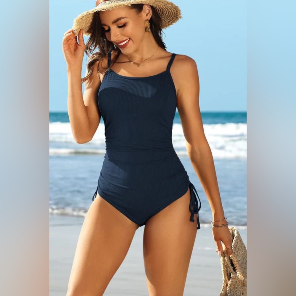 NWT Drawstring Side Ribbed Swimsuit - Picture 4 of 10